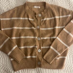 Camel Striped Button-Up Sweater